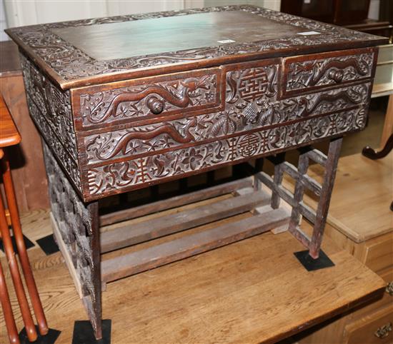 Chinese carved hardwood chest